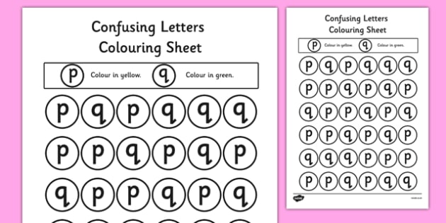 FREE Confusing Letters Colouring Worksheets P And Q