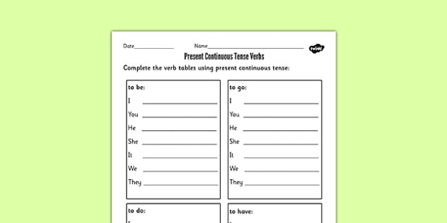 present continuous tense verbs worksheet english resources
