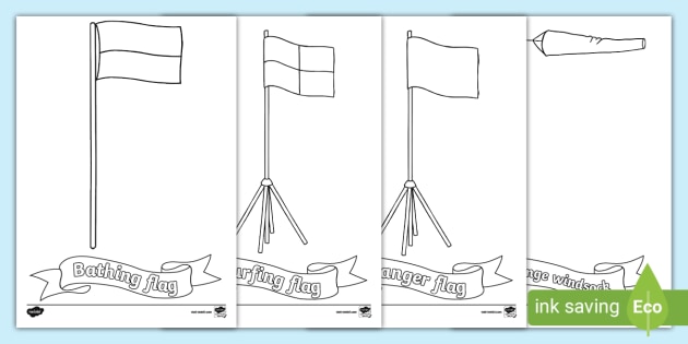 Lifeguard Beach Safety Flags Colouring Activity - Twinkl