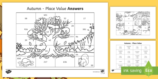 autumn themed place value coloring assessment sheet