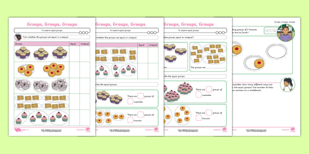 year 1 maths equal and unequal groups worksheet pack