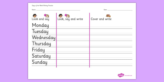 Days of the Week Writing Practice Worksheet