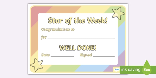 * NEW * Pastel Star of the Week Certificate (teacher made)