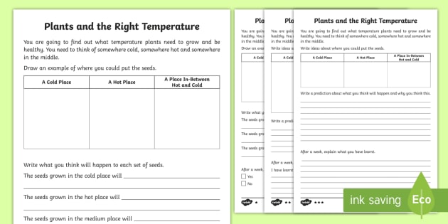 plants and the right temperature differentiated worksheets