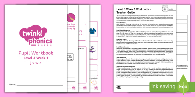 J V W X Level 3 Week 1 Phonics Workbook Primary Resources