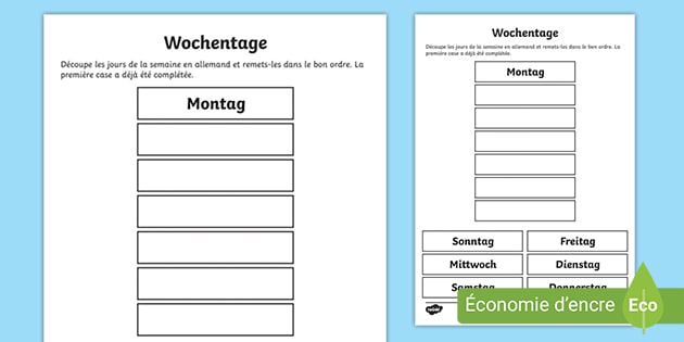 Fiche D Activites Les Jours De La Semaine En Allemand