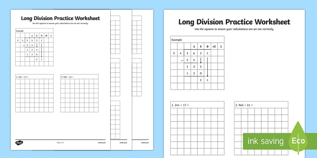 teaching long division ks2 worksheets