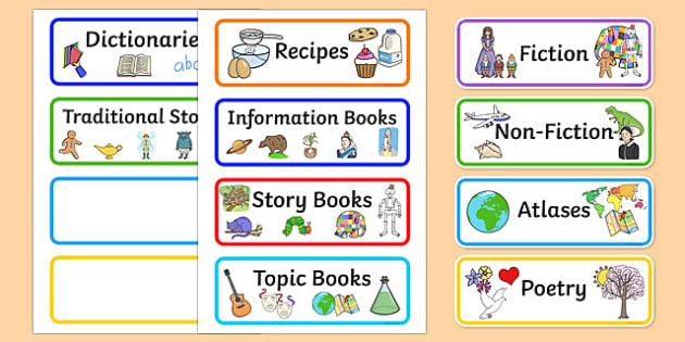 printable free kindergarten story books Corner Labels shelf label, library, Book   Book Library