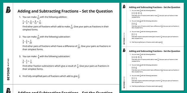 👉 Adding And Subtracting Fractions - Set The Question | Beyond