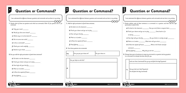 Question or Command Differentiated Worksheet / Worksheet Pack