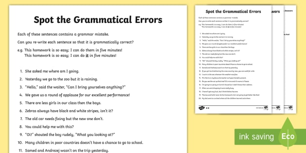 Correcting Grammar in Sentences Worksheet | KS2