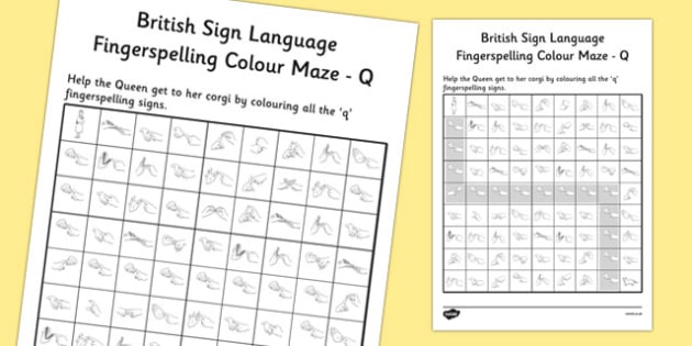 Sign Language Maze British Sign Language Left Handed Fingerspelling Colour Maze Q