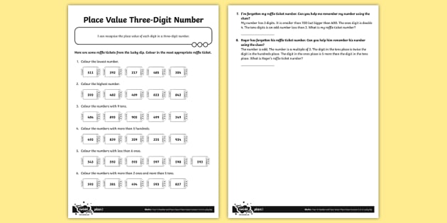 recognizing place value in three digit numbers worksheet worksheet