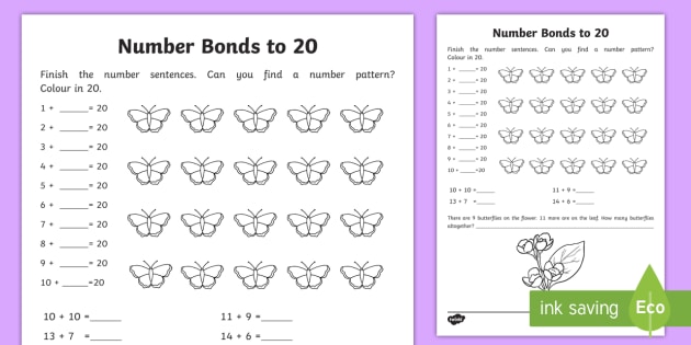 number bonds within 20 worksheet worksheet