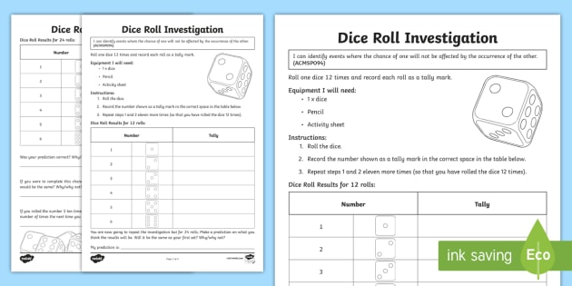 Roll The Dice Investigation Worksheet Primary Maths