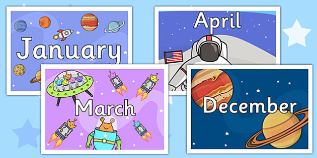 Space Themed Months of the Year Posters