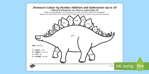 dinosaur color by number addition