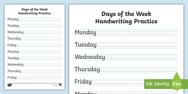 Days Of The Week Handwriting Practice Sheets (Teacher-Made)