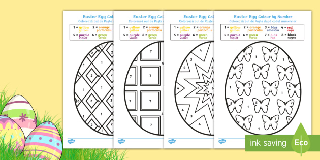 easter egg coloringnumbers sheets english/romanian