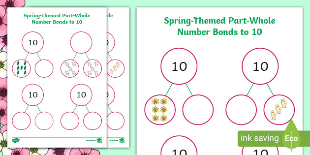 spring themed part whole number bonds to 10 activity