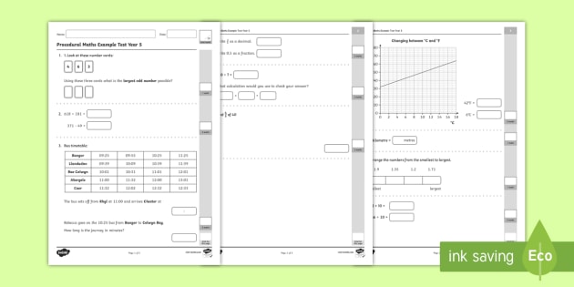 Procedural Maths Practice Test Year 5 Maths Activity Booklet