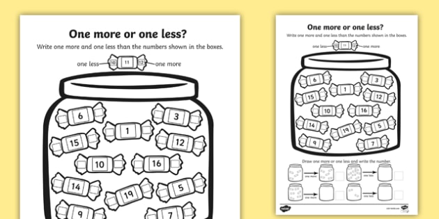 One More One Less Sweet Worksheet Using Numbers Up To 20