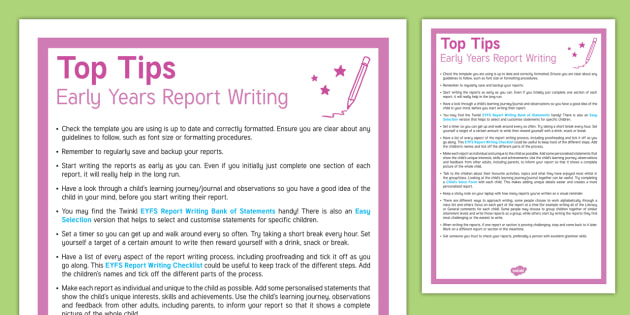 Eyfs Report Writing Top Tips