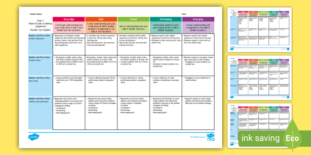 Year One Maths Assessment Rubric Pack - Twinkl