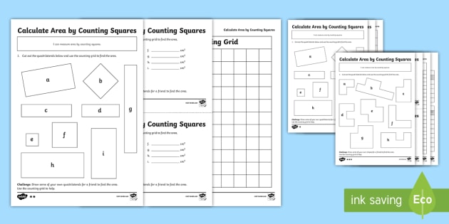 Calculate Area by Counting Squares Worksheet / Activity Sheet
