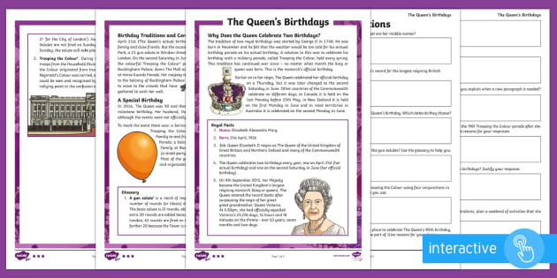 The Queen's Birthdays Differentiated Comprehension Worksheets