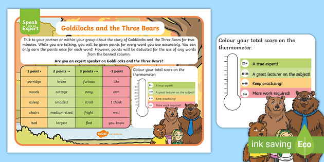 KS1 Speak like an Expert Challenge Card: Goldilocks and the Three Bears