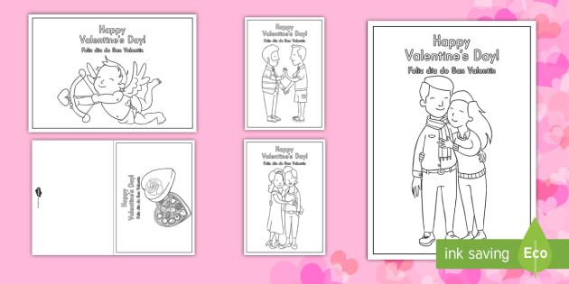 valentine's day coloringin cards english/spanish