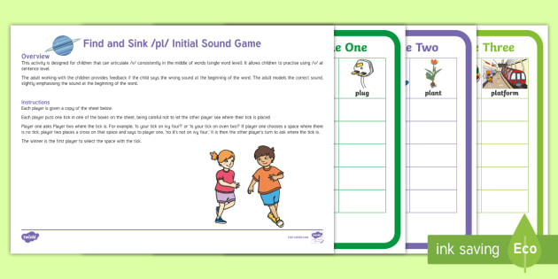 Find And Sink Pl Initial Sound Game Teacher Made