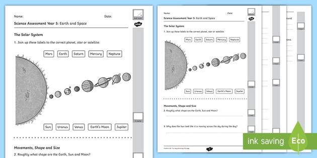 y5 earth and space end of unit assessment science