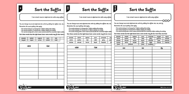 sort the suffix differentiated worksheet worksheet pack