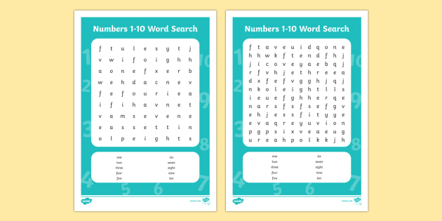 numbers 1 10 word search teacher made