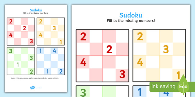 Sudoku Sheets For Children Primary Resources Ks1