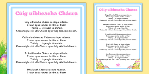 Five Easter Eggs Counting Song Sheet Gaeilge Teacher Made