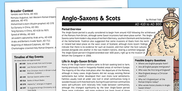 Anglo-Saxons And Scots History Fact Sheet For Adults