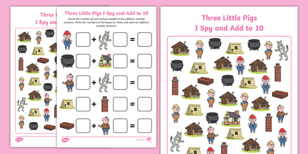 👉 Three Little Pigs I Spy and Add to 10 (teacher made)