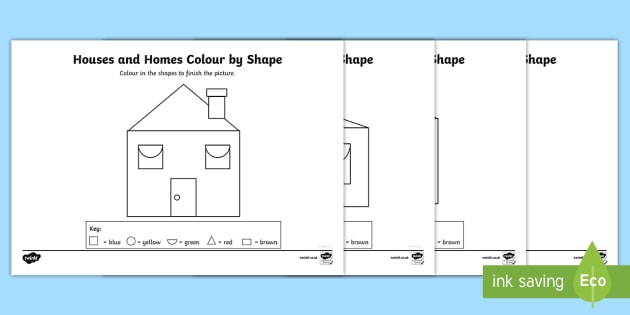 houses and homes color by 2d shape worksheet worksheets