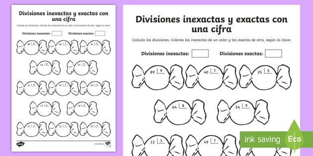 Ficha de actividad: Colorear por divisiones inexactas y exactas con una