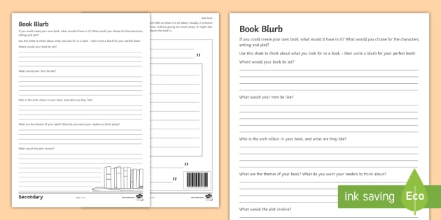 Book Blurb Writing Worksheet Twinkl Resources