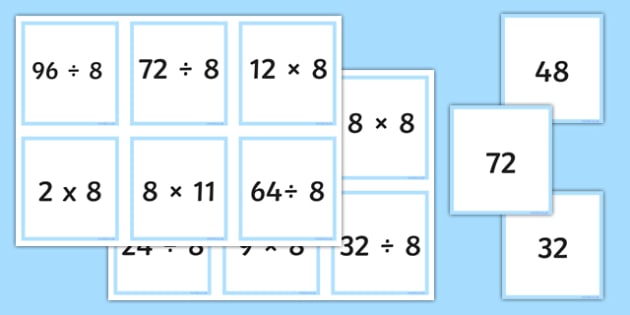 Multiplication And Division Facts For The 8 Times Table Matching Cards