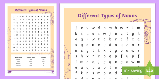 Different Types Of Nouns Word Search Teacher Made