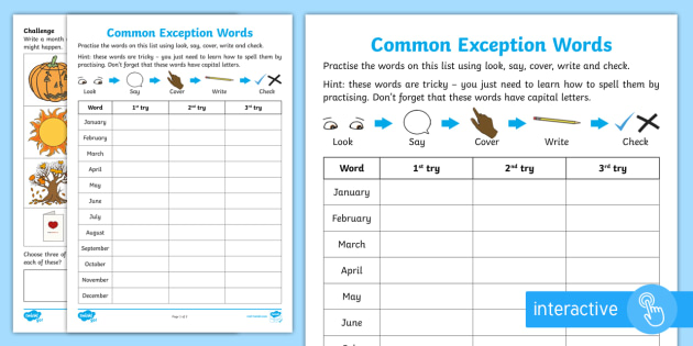 free year 2 spelling practice common exception words 7 months of the