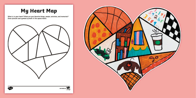 Heart Map Worksheet, Saint Valentine's Day