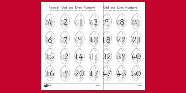 football odd and even numbers coloring worksheet