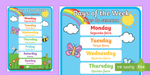 Days of the Week Display Poster English/Portuguese