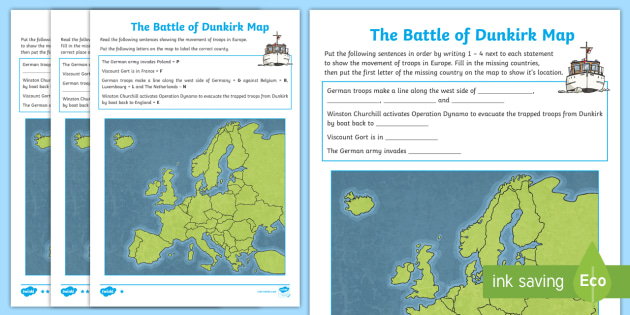 The Battle of Dunkirk Map Worksheet / Worksheet